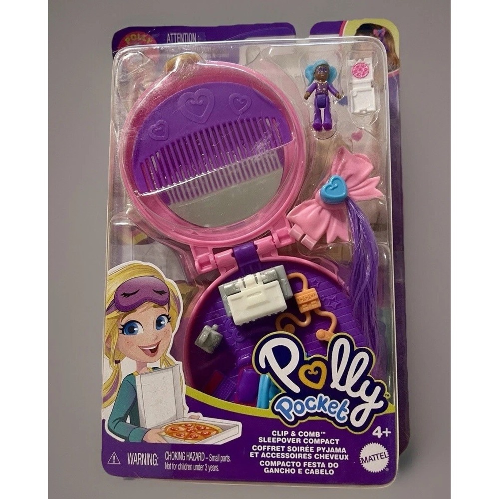Mattel Polly Pocket Clip & Comb Sleepover Compact GVM25 Micro Doll Pizza Party